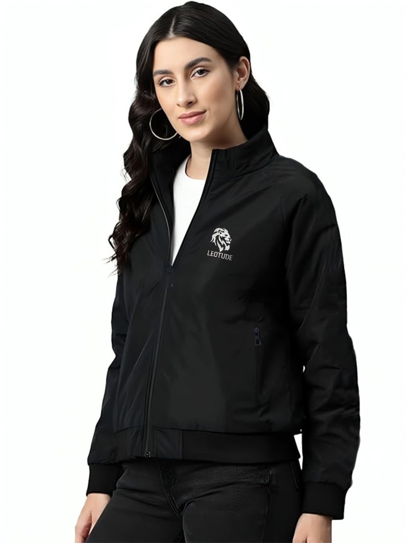 LEOTUDE Women's Wind Cheater Water Resistant Loose Fit Jacket With Zipper Side Pocket(GRL_JKT15_MODEL_P_Black_S) - Image 2