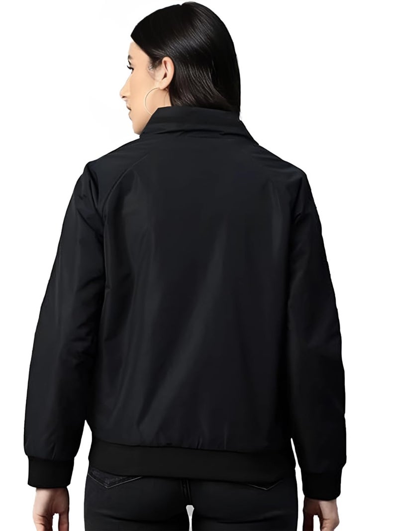 LEOTUDE Women's Wind Cheater Water Resistant Loose Fit Jacket With Zipper Side Pocket(GRL_JKT15_MODEL_P_Black_S) - Image 3