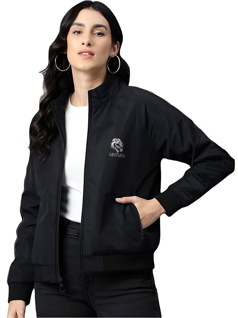 LEOTUDE Women's Wind Cheater Water Resistant Loose Fit Jacket With Zipper Side Pocket(GRL_JKT15_MODEL_P_Black_S) - Image 1