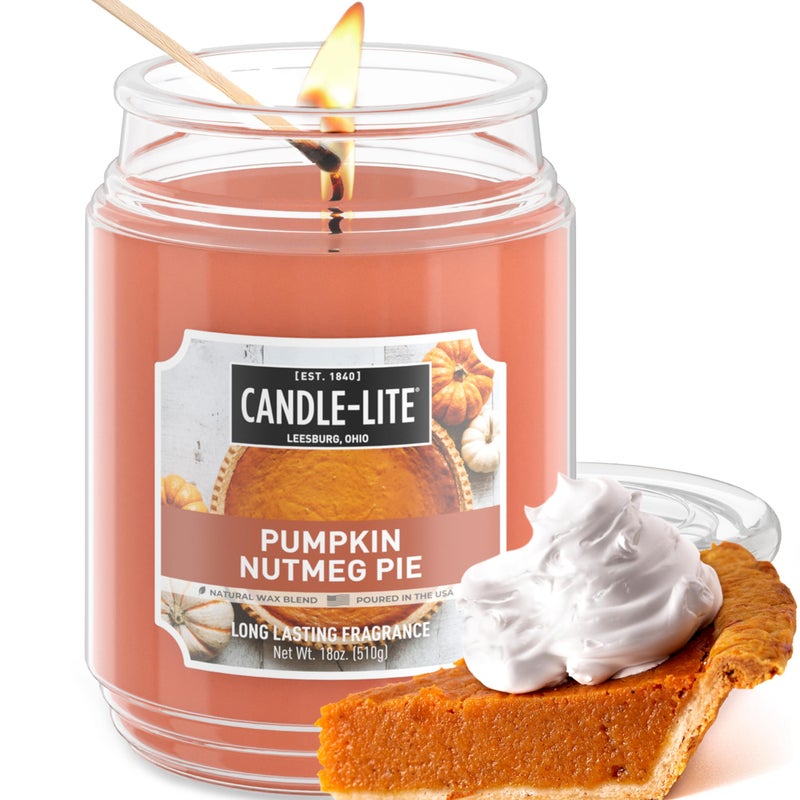 CANDLE-LITE Candlelite Halloween Scented Candles Pumpkin Nutmeg Pie 18 oz Jar Proudly Poured in The USA Aromatherapy Candle SingleWick with 110 Hours of Burn Time Perfect for Creating an Inviting Ambiance