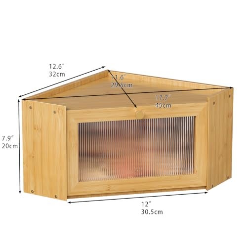 Trironsun Corner Bamboo Bread Box for Kitchen Counter Large Capacity Rustic Bread Storage Container with Wavy Arcylic Transparent Door Vintage Storage for Homemade Bread (Natural Bamboo) - Image 5