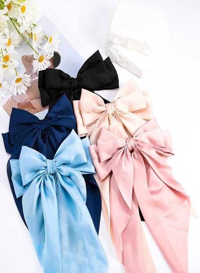 GANPUB Light Blue Jumbo Bow Clip Bow Clip For Girls Silky Satin Large Hair Slides Metal Clips French Long Tail Bowknot Hairpin Hair Pins,Clips and Barrettes Accessories - Image 3