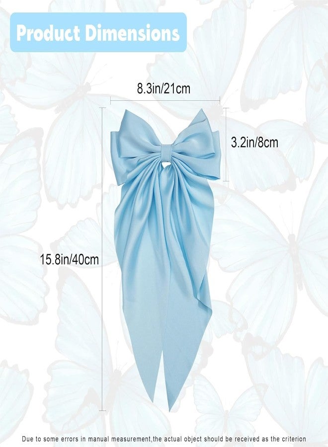 GANPUB Light Blue Jumbo Bow Clip Bow Clip For Girls Silky Satin Large Hair Slides Metal Clips French Long Tail Bowknot Hairpin Hair Pins,Clips and Barrettes Accessories - Image 4