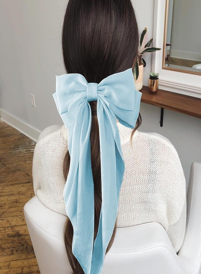 GANPUB Light Blue Jumbo Bow Clip Bow Clip For Girls Silky Satin Large Hair Slides Metal Clips French Long Tail Bowknot Hairpin Hair Pins,Clips and Barrettes Accessories - Image 5
