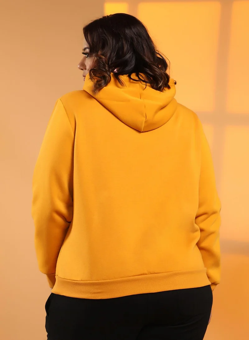 Instafab Plus Women's Mustard Yellow Solid Pullover Hoodie
