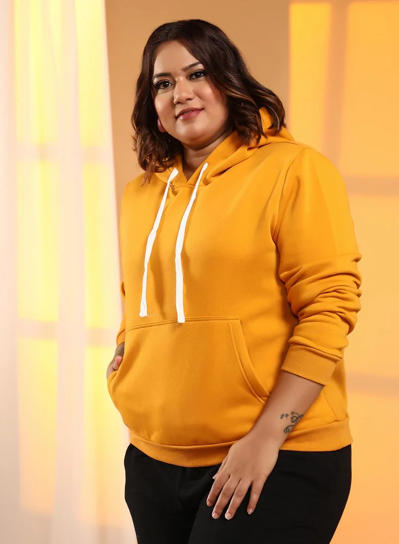 Instafab Plus Women's Mustard Yellow Solid Pullover Hoodie
