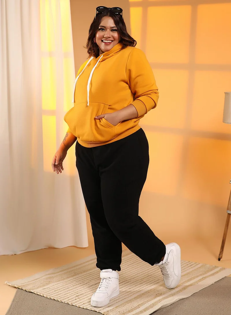 Instafab Plus Women's Mustard Yellow Solid Pullover Hoodie