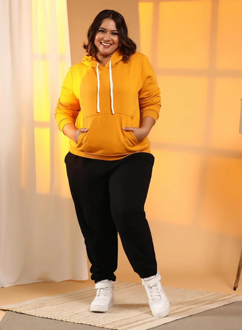 Instafab Plus Women's Mustard Yellow Solid Pullover Hoodie