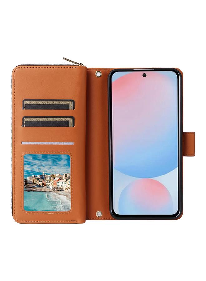 erorex Case For Samsung Galaxy A56 Nine-card Slots Zipper Wallet Bag Leather Phone Case - Image 4