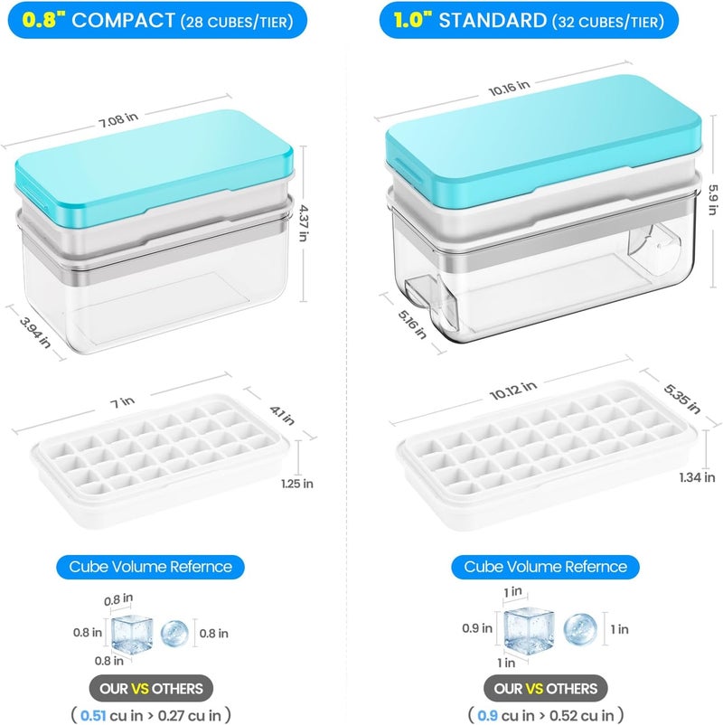 PHINOX Ice Cube Tray with Lid and Bin, 3 Pack Plastic Ice Cube Tray Molds, 96(4 * 8 * 3) pcs Ice Trays for freezer, Chilling Drinks, Whiskey & Cocktails, with Ice Container and Ice Scoop, BPA-Free - Image 2