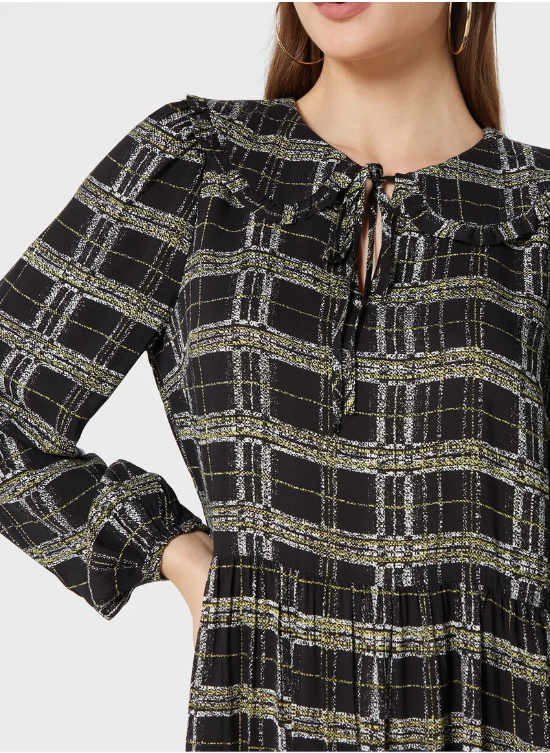 WAREHOUSE Balloon Sleeve Printed Ruffle Hem Dress