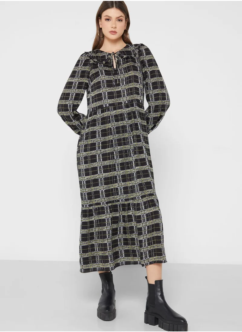 WAREHOUSE Balloon Sleeve Printed Ruffle Hem Dress