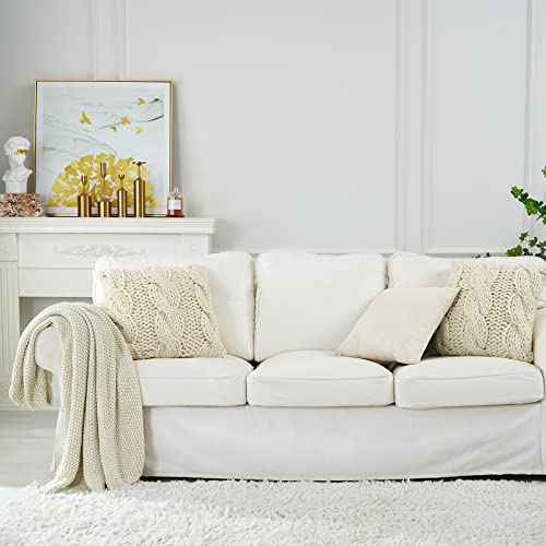 Longhui bedding Chunky Cable Knit Throw Blanket Lightweight Cream 100% Organic Cotton Blanket for Sofa Couch Bed Baby Nursery, Rustic Shabby Chic Modern Farmhouse, 60” x 80” Give Laundering Bag - Image 2