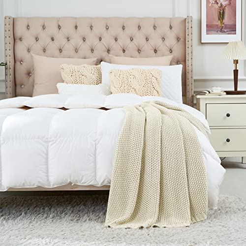 Longhui bedding Chunky Cable Knit Throw Blanket Lightweight Cream 100% Organic Cotton Blanket for Sofa Couch Bed Baby Nursery, Rustic Shabby Chic Modern Farmhouse, 60” x 80” Give Laundering Bag - Image 4