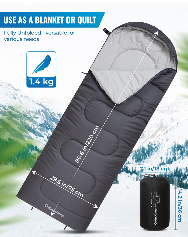KingCamp Sleeping Bag Winter Sleeping Bags Single Camping 3 Seasons Lightweight Waterproof Compact Portable for Hiking Camping Mountaineering Travel Hiking Adults 220 x 75 cm Grey Ds. - Image 2