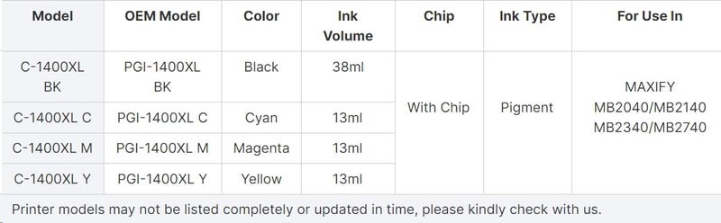 NexNova Ink Cartridge Compatible For Canon Pgi-1400Xl Set High Yield (4-Pack Black Cyan Magenta Yellow) Pgi 1400 Xl Guaranteed Compatibility With Maxify Mb2140 Mb2340 Mb2740 Mb2040 - Image 2