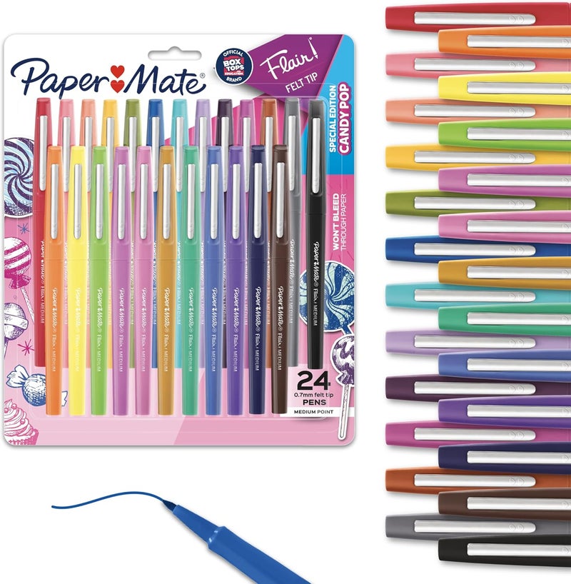 Papermate Flair Felt Tip Pens Medium Point 0.7 Millimeter Marker Pens Back to School Supplies for Teachers & Students Assorted Colors 24 Count - Image 1