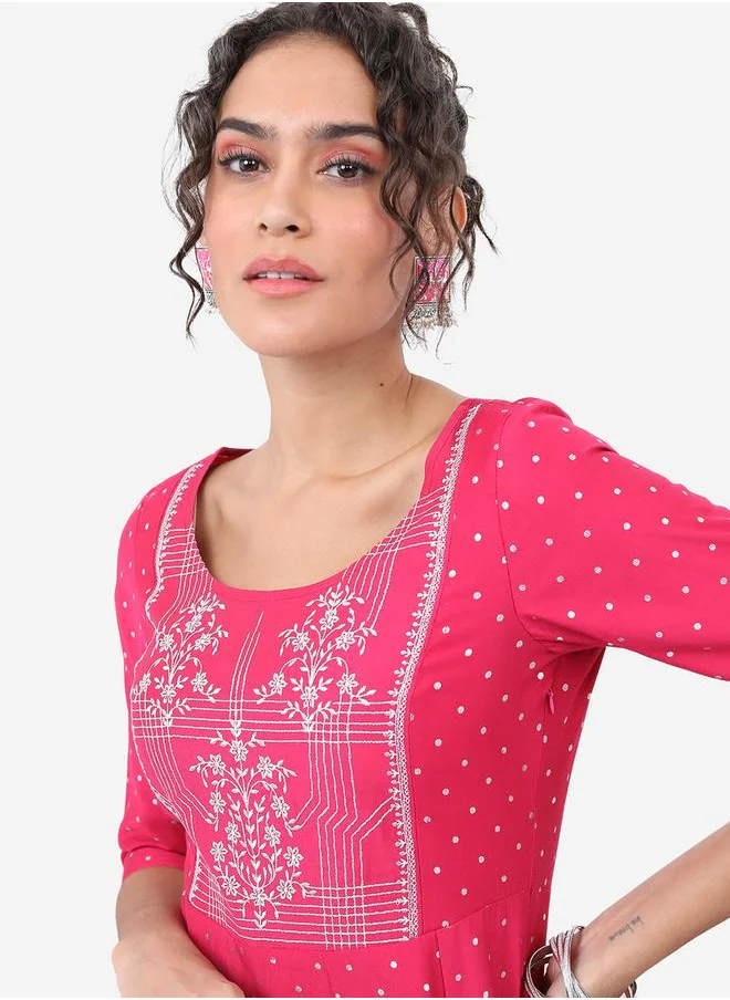 Vishudh Pink & White Floral Embroidered Anarkali Kurta by Styli