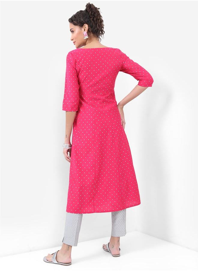 Vishudh Pink & White Floral Embroidered Anarkali Kurta by Styli  - Image 3