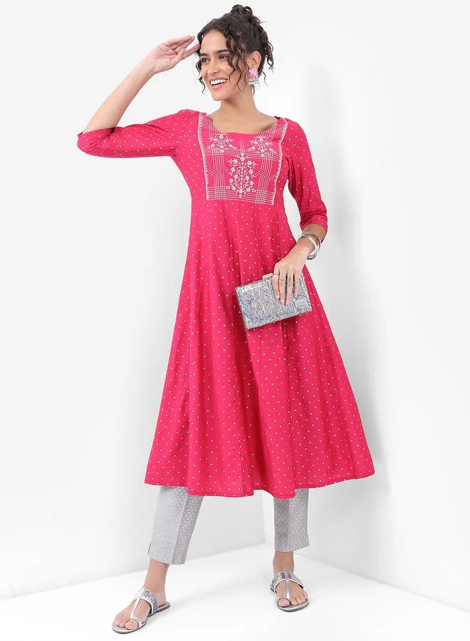 Vishudh Vishudh Pink & White Floral Embroidered Anarkali Kurta
