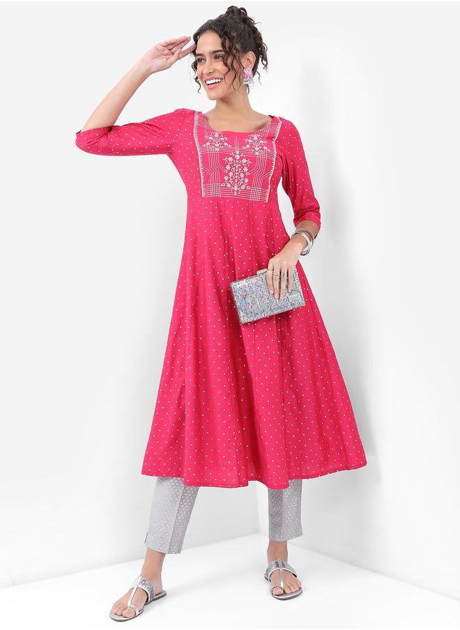 Vishudh Pink & White Floral Embroidered Anarkali Kurta by Styli  - Image 4
