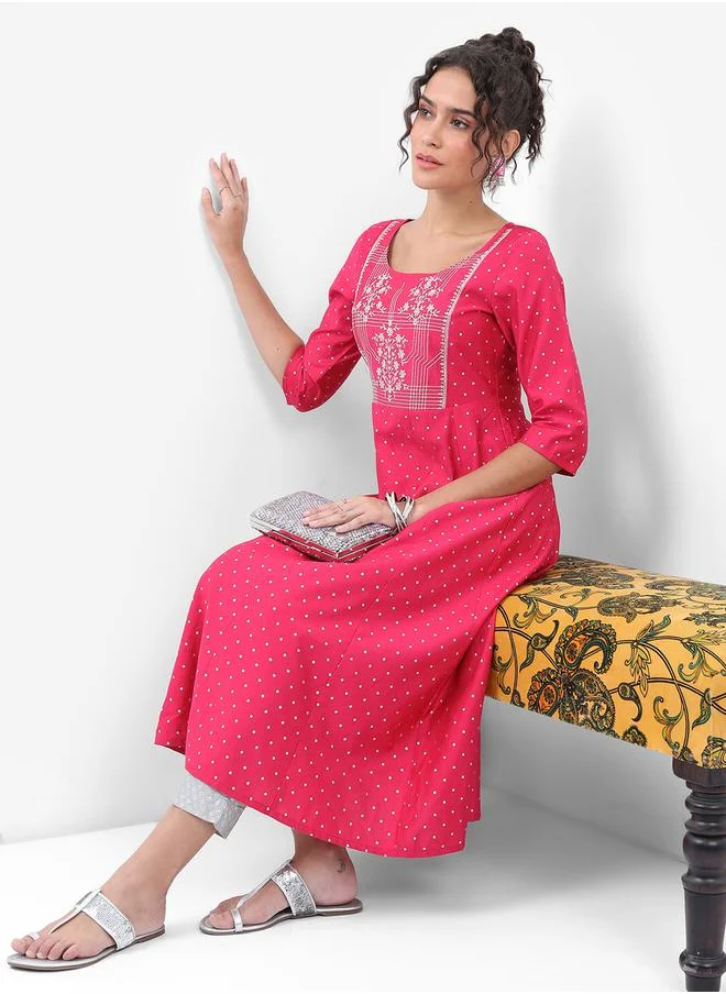 Vishudh Pink & White Floral Embroidered Anarkali Kurta by Styli