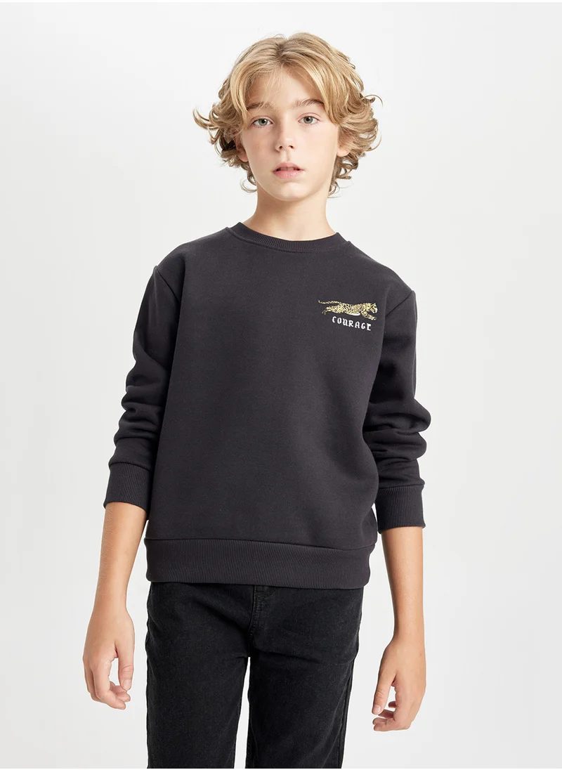 ديفاكتو Black Animal Printed Crew Neck Thick Sweatshirt