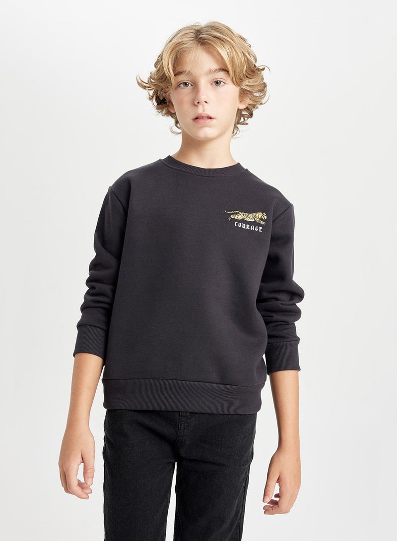 DeFacto Black Animal Printed Crew Neck Thick Sweatshirt  - Image 1