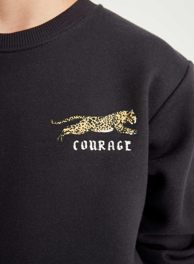 DeFacto Black Animal Printed Crew Neck Thick Sweatshirt  - Image 3