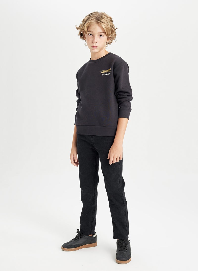 DeFacto Black Animal Printed Crew Neck Thick Sweatshirt  - Image 4