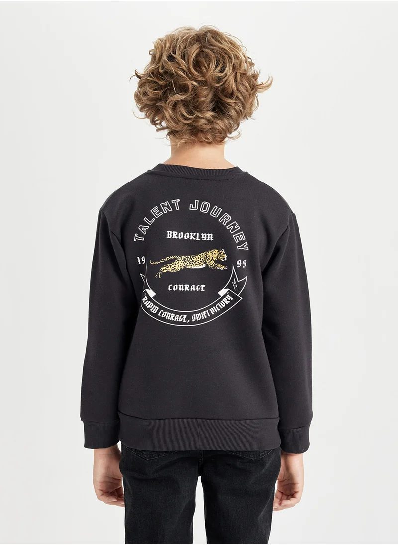 DeFacto Black Animal Printed Crew Neck Thick Sweatshirt