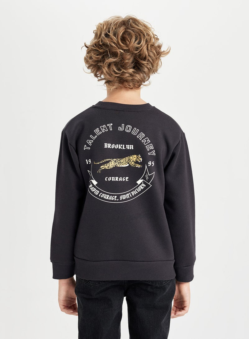 DeFacto Black Animal Printed Crew Neck Thick Sweatshirt  - Image 2