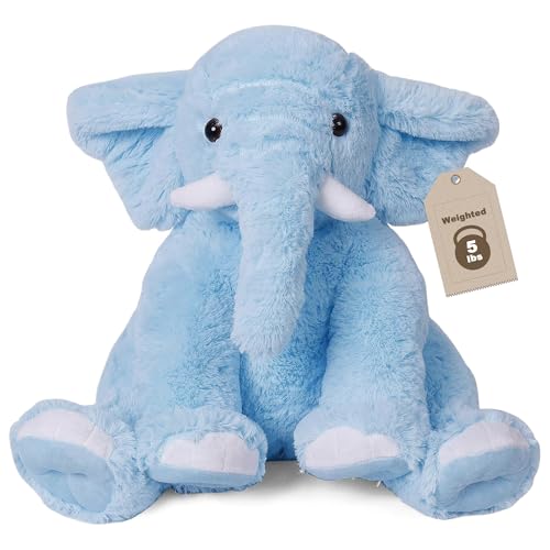 JellyMallow Elephant Weighted Stuffed Animals 5 lbs 16 inches Blue Large Weighted Elephant Plushie Cuddly Pillow Gift for Kids Adults - Image 1