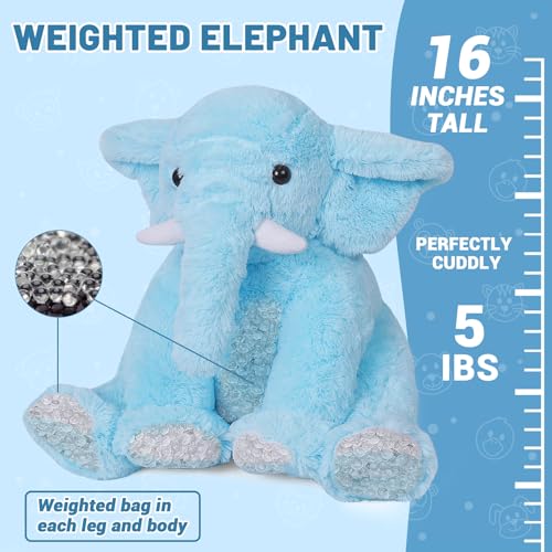 JellyMallow Elephant Weighted Stuffed Animals 5 lbs 16 inches Blue Large Weighted Elephant Plushie Cuddly Pillow Gift for Kids Adults - Image 5