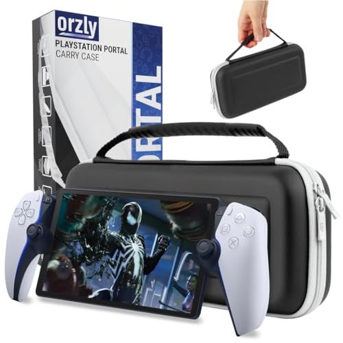 Orzly Carry Case designed for Playstation Portal remote player for PS5 Console holds accessories, Travel and Storage Protection for headset charger and more BLACK/WHITE - Gift box edition - Image 1