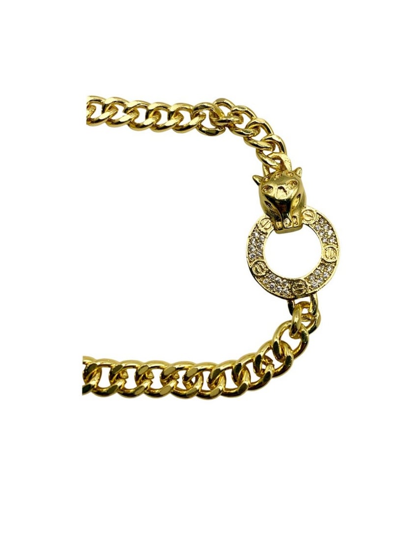 Influence Germany -  18k Gold Plated Panther Head Chain Bracelet with Crystal Embellished Ring - Image 5