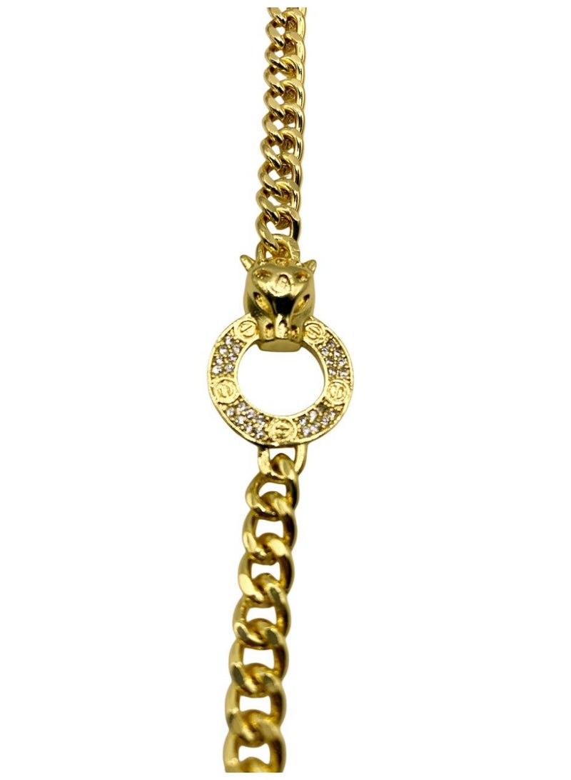 Influence Germany -  18k Gold Plated Panther Head Chain Bracelet with Crystal Embellished Ring - Image 1