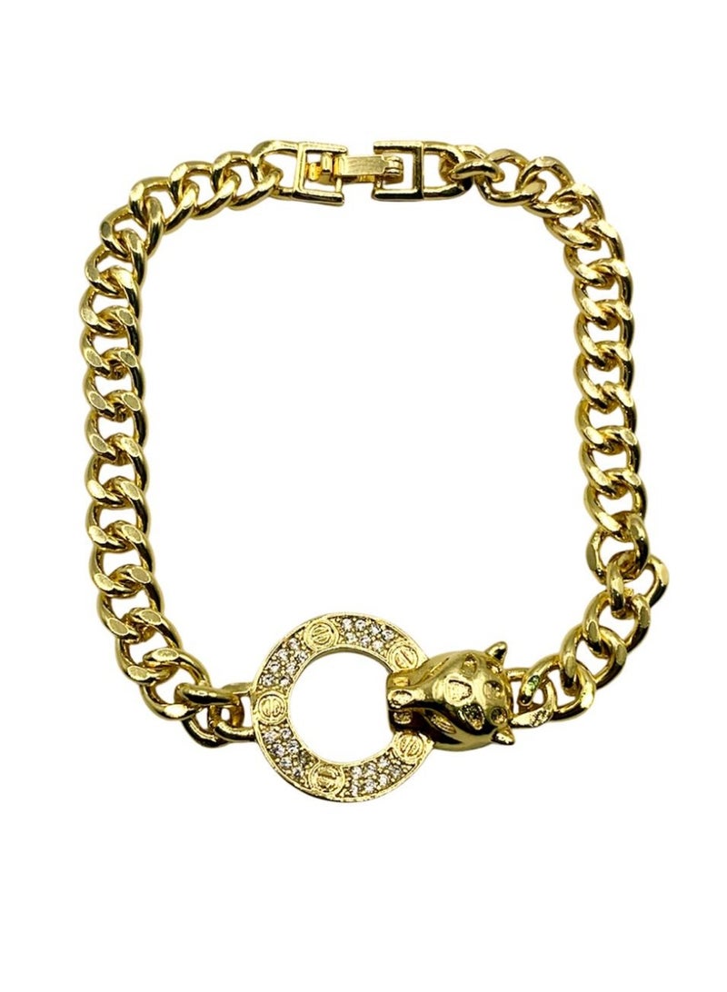 Influence Germany -  18k Gold Plated Panther Head Chain Bracelet with Crystal Embellished Ring - Image 3