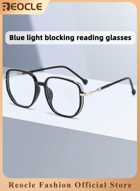 Women's Progressive Multifocus Reading Glasses Spring Hinge Blue Light Blocking Glasses Large Square Reading Glasses