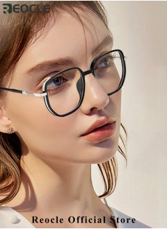 REOCLE Women's Progressive Multifocus Reading Glasses Spring Hinge Blue Light Blocking Glasses Large Square Reading Glasses  - Image 2