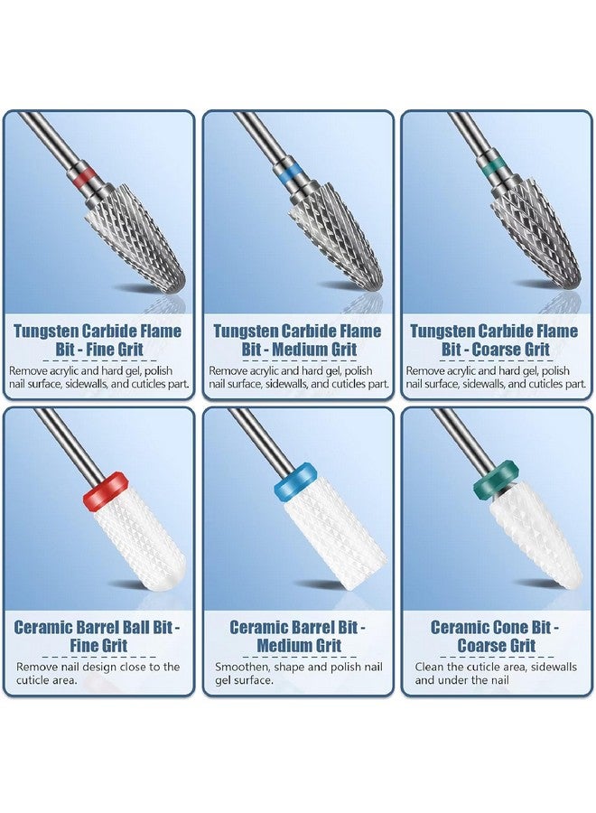 Depvko 13Pc Nail Drill Bits Set, Drill Bits For Nails, 3Pcs Tungsten Carbide Drill Bits+ 3Pcs Ceramic Efile Nail Drill Bits+ 6Pcs Diamond Drill Bits+ 1Pcs Brush, 3/32 Inch Nail Bits For Nail Drill - Image 2