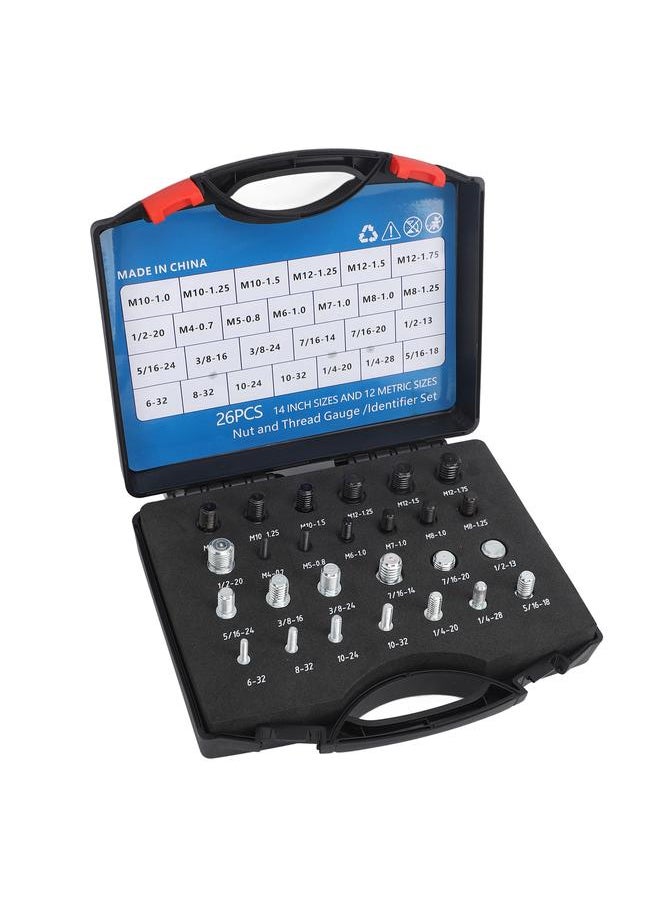 Thoraya 26 PCS Nut Bolt Thread Checker High Accuracy Carbon Steel ABS Nut and Bolt Thread Gauge Set for Detecting Fixed Bolts  - Image 2
