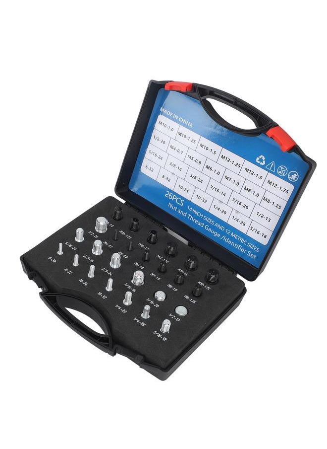 Thoraya 26 PCS Nut Bolt Thread Checker High Accuracy Carbon Steel ABS Nut and Bolt Thread Gauge Set for Detecting Fixed Bolts  - Image 3