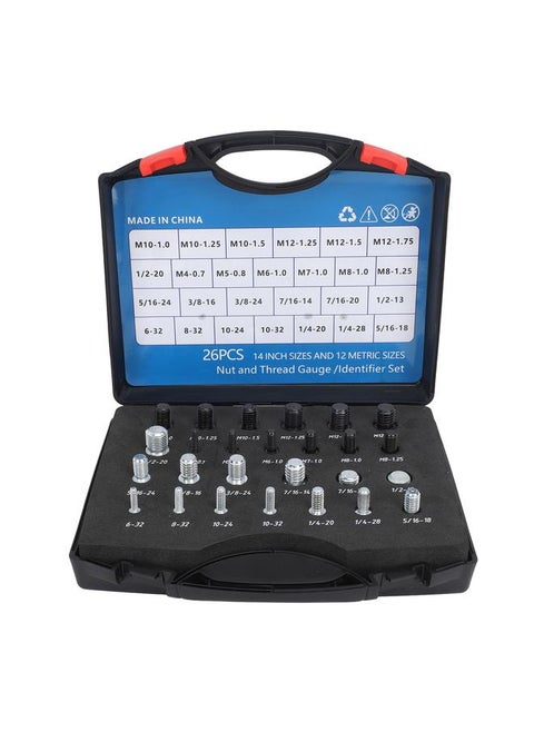 26 PCS Nut Bolt Thread Checker High Accuracy Carbon Steel ABS Nut and Bolt Thread Gauge Set for Detecting Fixed Bolts