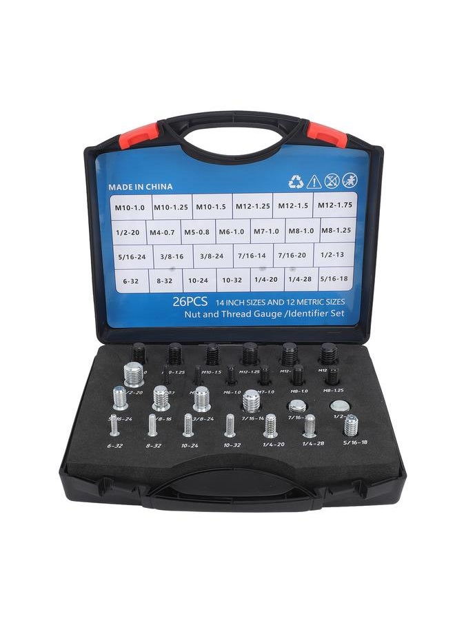 Thoraya 26 PCS Nut Bolt Thread Checker High Accuracy Carbon Steel ABS Nut and Bolt Thread Gauge Set for Detecting Fixed Bolts  - Image 1