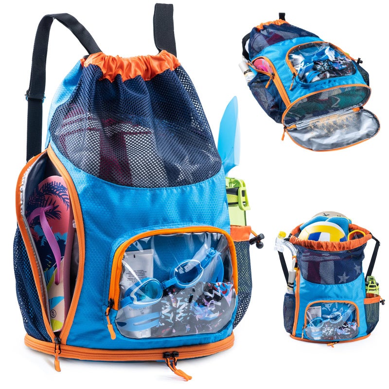 VIGEGARI Mesh Drawstring Backpack with Shoe Compartment Sandproof Beach Swim Bag with Wet Pocket Pool Gym Shower Bag for Travel Summer Camp - Image 2