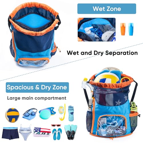 VIGEGARI Mesh Drawstring Backpack with Shoe Compartment Sandproof Beach Swim Bag with Wet Pocket Pool Gym Shower Bag for Travel Summer Camp - Image 3