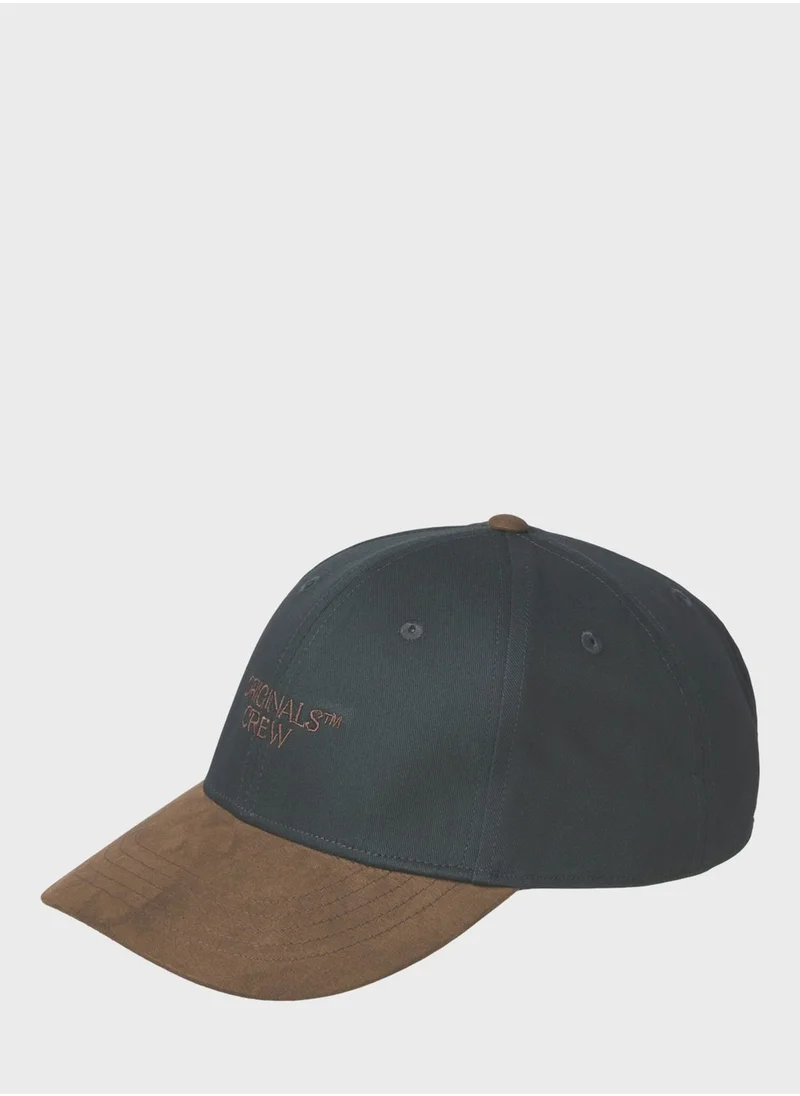 JACK & JONES Jaccrew Suede Embroidered Logo Curved Peak Cap