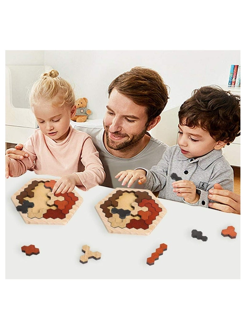 لغز خشبي سداسي للأطفال والكبار ، والألوان شكل نمط مربع اللغز لعبة المنطق الهندسي الذكاء لعبة Stem مونتيسوري الهدايا التعليمية للأطفال من جميع الأعمار التحدي - Image 5