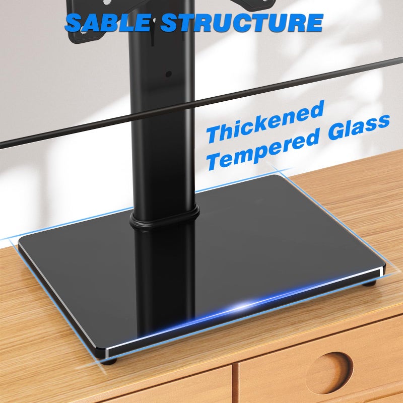 Rfiver Universal Swivel Tabletop TV Stand for Flat Screens 23 24 26 32 39 40 42 43 Inch, Heavy Duty Center Pedestal Stand Replacement with Black Tempered Glass Base and Height Adjustable Mount - Image 5